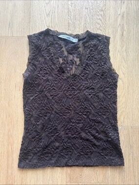 2000s Honigman brown Lace V-Neck Sleeveless Top